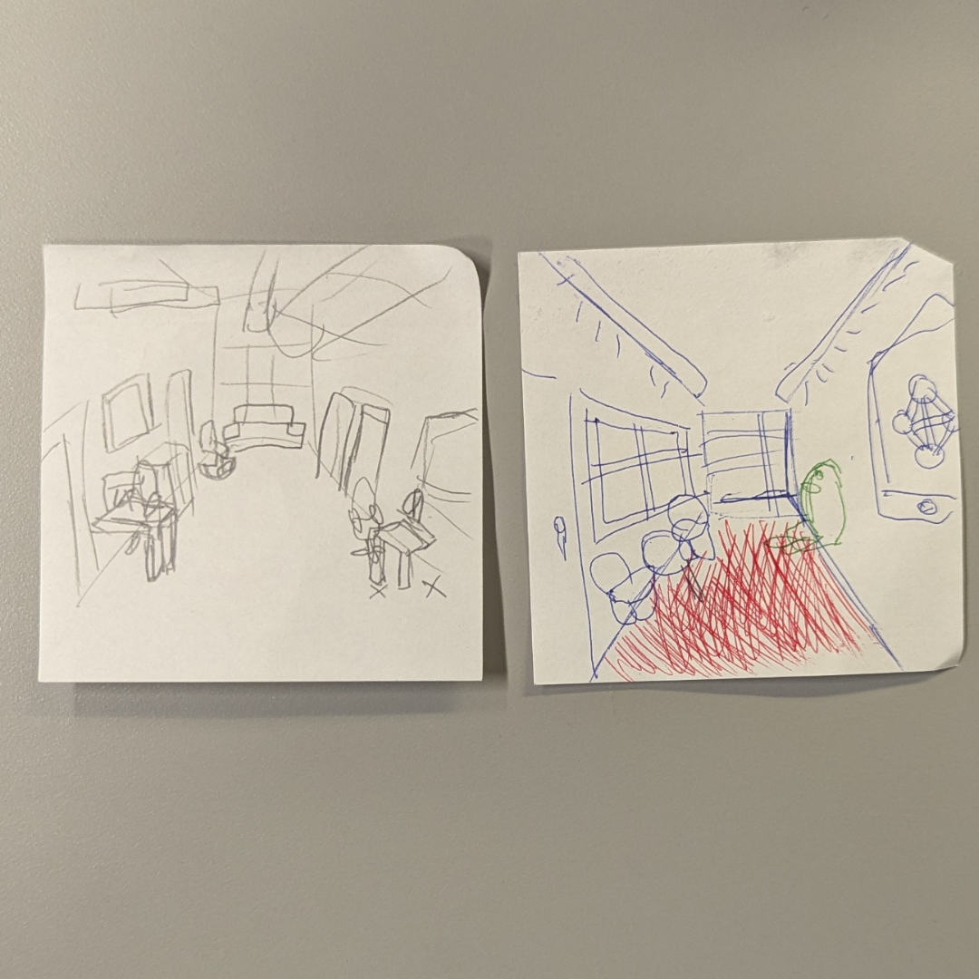 The one on the left was made by me, and the one on the right was made by my teammate. This is our illustration of how to improve the space in the second floor of J Wing.